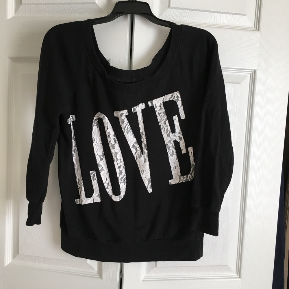 "LOVE" Lace Black & White Sweater, Size Small